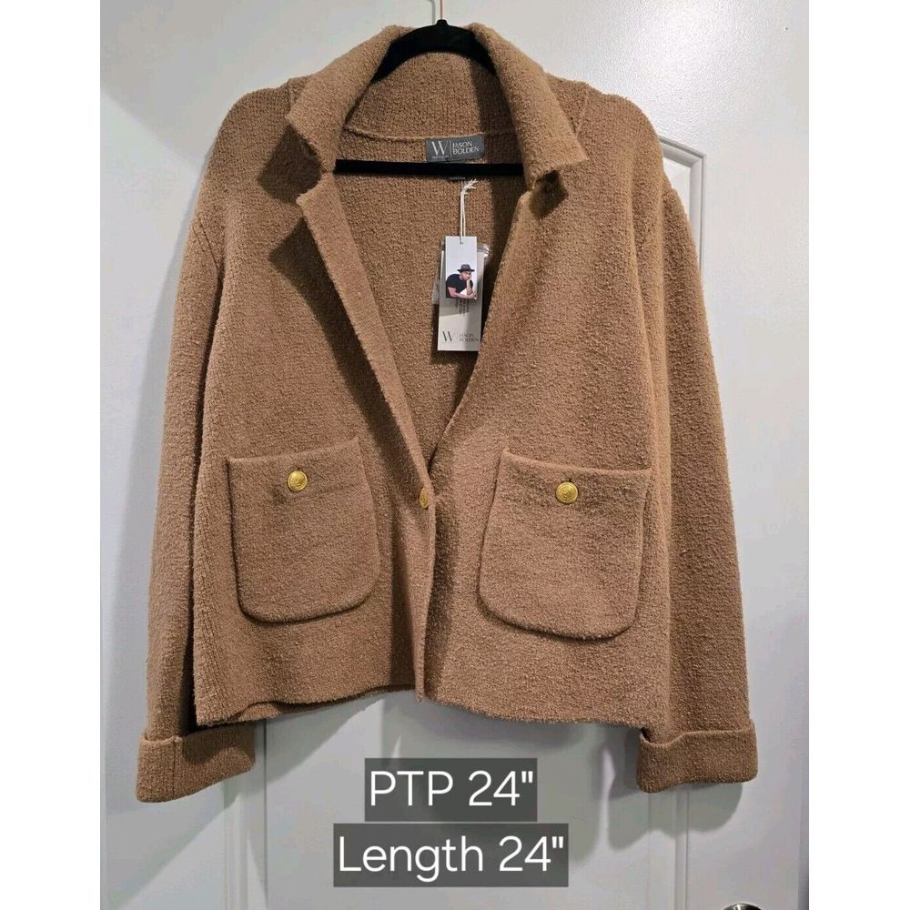 Jason Bolden X Worthington Plus 1X One Button‎ Cardi Sweater In Camel MSRP $99